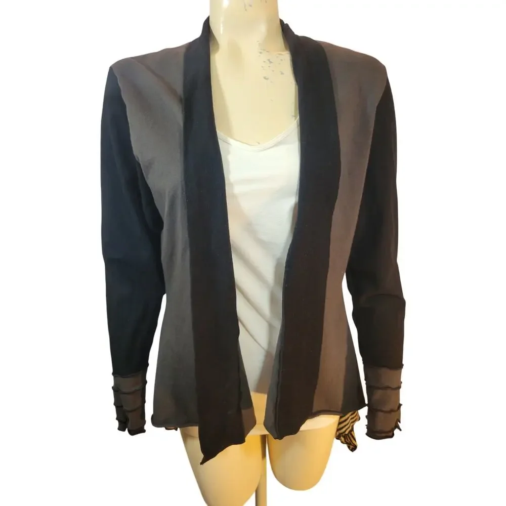 BOHO Lagenlook Artsie  Womens Mixed Print Patchwork Open Front Cardigan‎ Medium